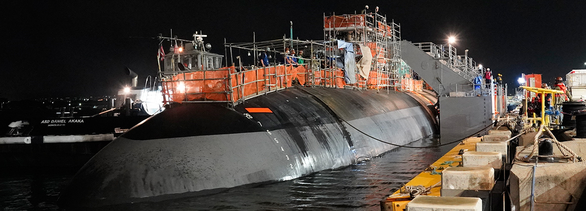 USS Charlotte (SSN 766) undocks from Dry Dock 3 at Pearl Harbor Naval Shipyard & IMF